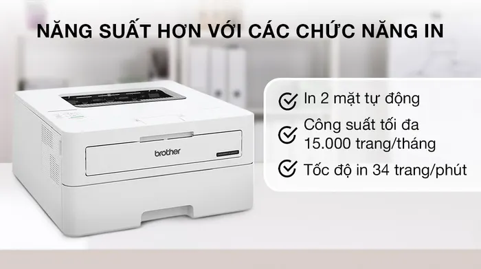 Máy in laser trắng đen đơn năng Brother HL-B2100D - Công suất in 
