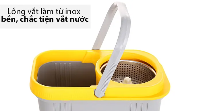 Lồng vắt được làm bằng inox, bền hơn, đẹp hơn thao tác giặt nhẹ nhàng hơn - Bộ lau nhà Hommy MH-HomePlus X2. 