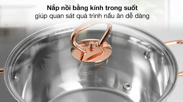 Nắp nồi kín - Bộ 3 nồi Inox 3 đáy nắp kính Sunhouse SHG306