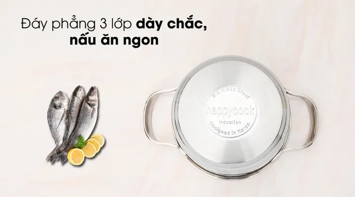 Đáy phẳng - Nồi inox 3 đáy 16cm Happycook N16-NMG