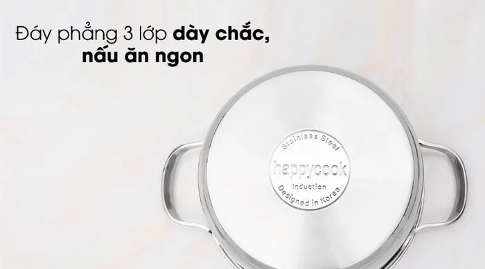 Đáy phẳng nấu ăn nhanh - Nồi inox 3 đáy 20cm Happycook N20-NMG