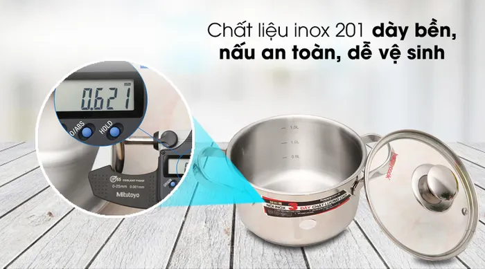 Chất liệu tốt - Nồi inox 3 đáy 16cm Happycook N16-NMG