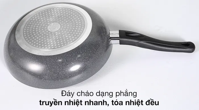 Đáy chảo phẳng - Chảo nhôm sâu chống dính vân đá đáy từ nắp kính 26cm Delites CE005-26