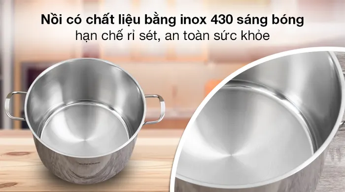 Chất liệu inox 430 - Nồi luộc gà inox 3 đáy nắp kiếng 28cm Sunhouse SH28LG