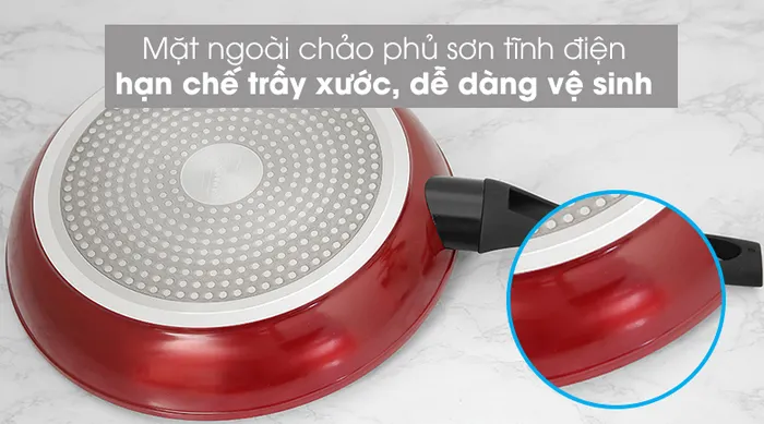 Mặt ngoài sơn tĩnh điện - Chảo nhôm chống dính đáy từ 28cm Sunhouse SFP28B