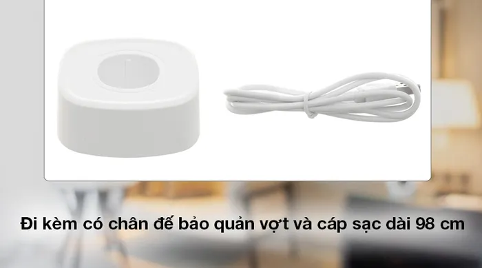 Vợt muỗi thông minh 3 in 1 Sunhouse SHE-Pro11.W - Có chân đế đặt vợt tự thế đứng dễ dàng, cáp sạc dài 98 cm