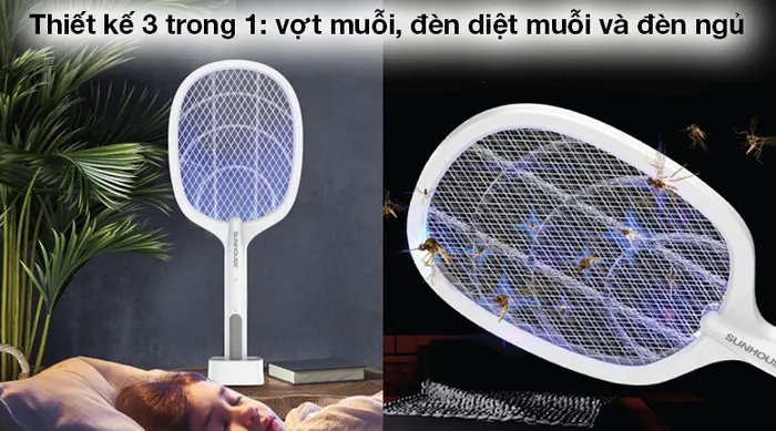 Vợt muỗi thông minh 3 in 1 Sunhouse SHE-Pro11.W - Vợt muỗi thông minh 3 trong 1 tích hợp