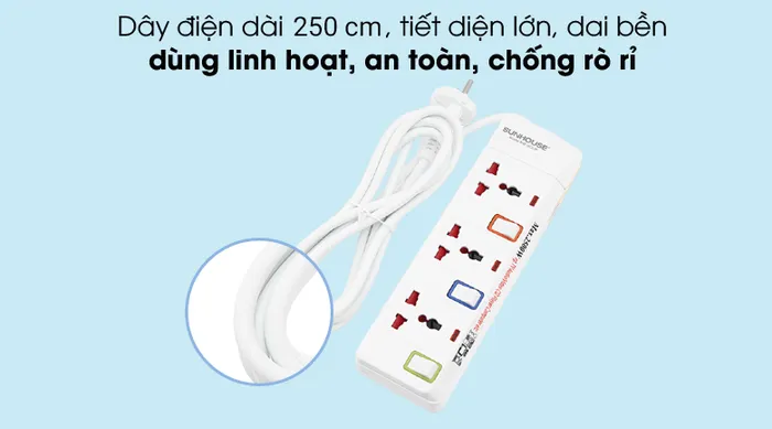 Dây điện dài - Ổ cắm điện Sunhouse SHE-OC2-3R