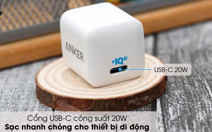Cổng USB-C - Adapter Sạc Type C PD 20W Anker PowerPort III Nano A2633 Trắng