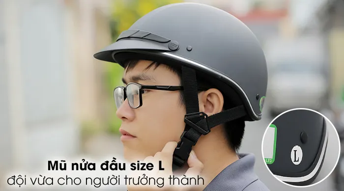 Mũ bảo hiểm 1/2 size M Delites ATN04 - Là loại mũ nửa đầu dành cho người trưởng thành (cỡ vòng đầu 55 - 57 cm) có size L