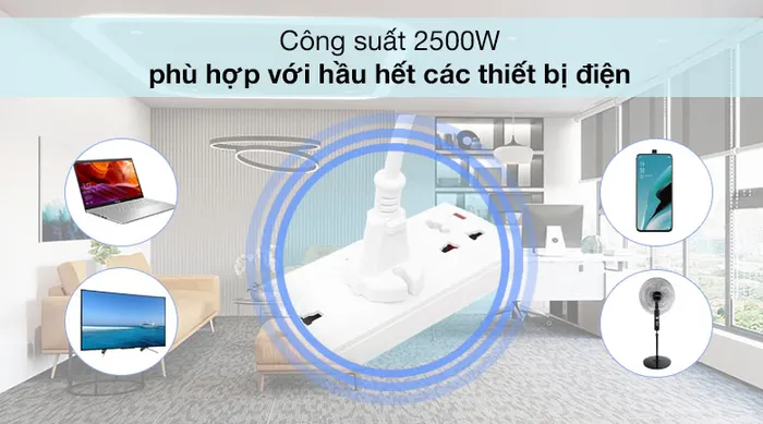Phù hợp với nhiều thiết bị điện - Ổ cắm 3 lỗ dây 2.5m Sunhouse SHE OC6-3P