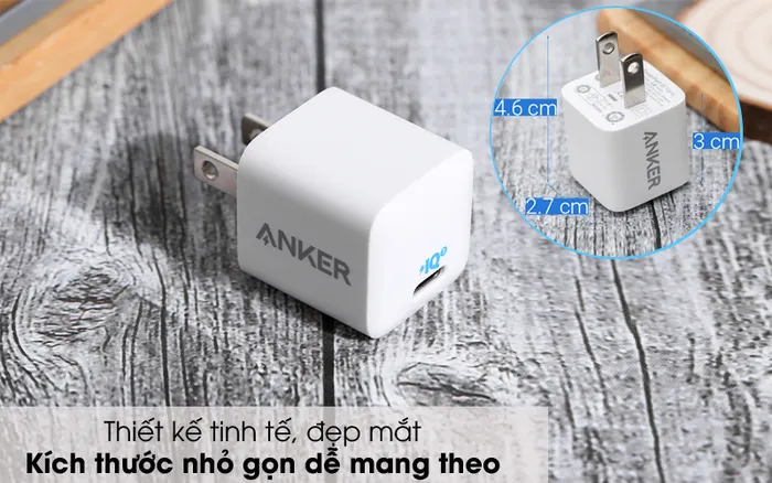 Gọn đẹp - Adapter Sạc Type C PD 20W Anker PowerPort III Nano A2633 Trắng