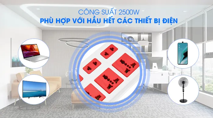 Ổ cắm điện Điện Quang 6 lỗ 5m ECO ĐQ ESK 5WR 6ECO