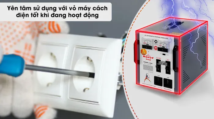Ổn áp ROBOT 1 Pha 3KVA GR03K090 - Vỏ cách điện an toàn