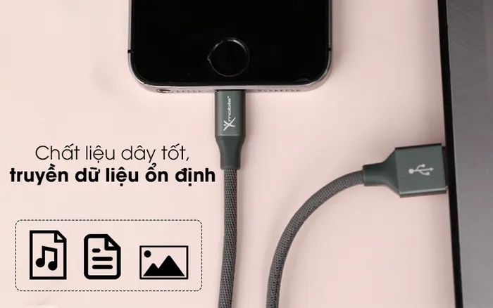 Khả năng truyền dữ liệu ổn định - Cáp Lightning 1m Xmobile LTL-01X Xanh rêu