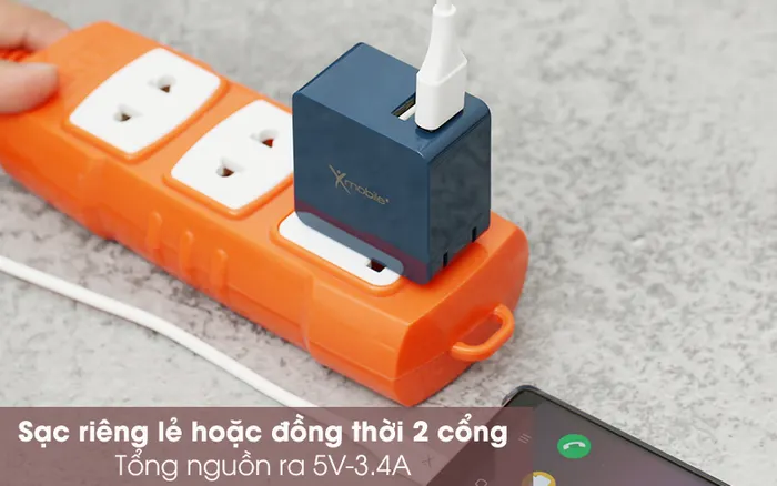 Sạc được đồng thời 2 thiết bị - Adapter Sạc 3.4A Dual Xmobile DS730-DB