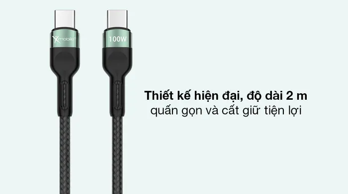 Cáp Type C- Type C 2m Xmobile TCS2000 - Vẻ ngoài tinh giản, gọn nhẹ
