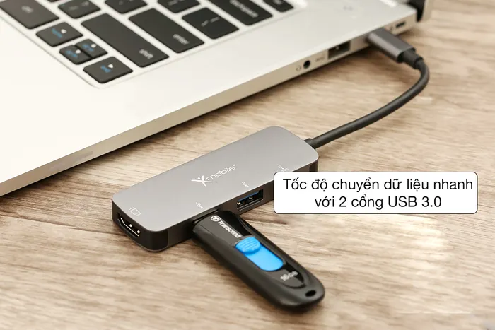 Truyền dữ liệu cực nhanh với USB 3.0 - Adapter chuyển đổi Type C 4 in 1 Xmobile DS122F Xám