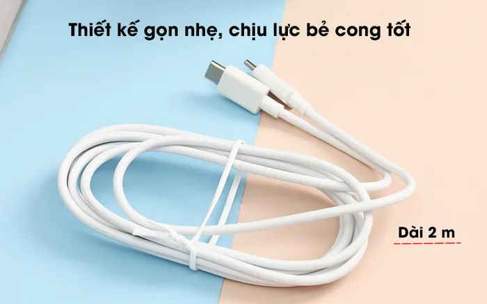 Cáp Type C - Type C 2m Mbest DS076X Trắng - Tiện dụng với độ dài 2 m, thiết kế trẻ trung với gam màu trắng tươi sáng