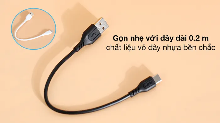 Cáp Type C 20cm AVA+ DS06CB-TB - Thiết kế đơn giản, dễ quấn lại để mang đi và cất giữ