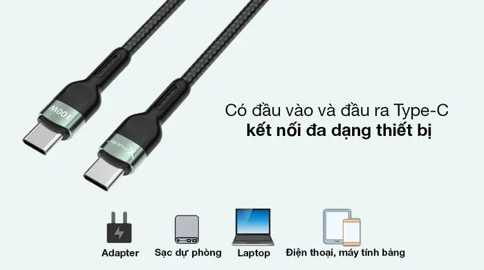 Cáp Type C- Type C 2m Xmobile TCS2000 - Có 2 đầu cắm Type-C tương thích hầu hết thiết bị được dùng phổ biến trên thị trường