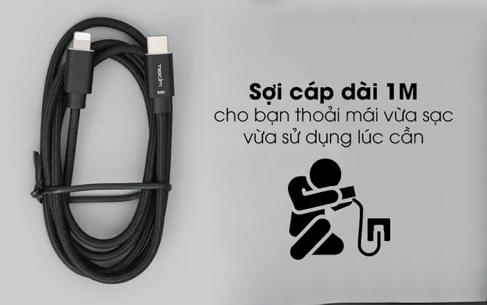 Cáp Type C - Lightning MFI 1m Mbest DS640-WB Đen có dây dài 1m