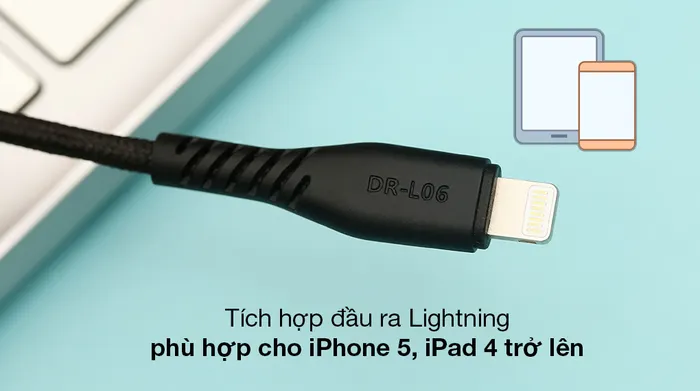 Cáp Lightning 20cm Xmobile DR-L06 - Đầu ra Lightning chuẩn 5V - 2.4A