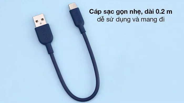 Cáp Type C 20cm AVA+ DR-T03 - Vẻ ngoài tinh giản, màu xanh Navy và xám đẹp mắt