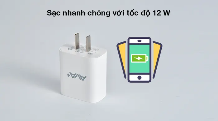 Adapter sạc 2.4A Dual AVA+ JC20 Trắng - Công suất sạc lên tới 12 W