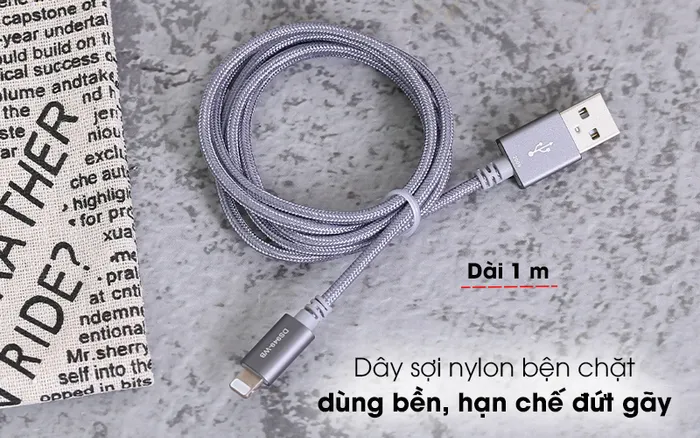 Cáp Lightning MFI 1m Mbest DS949-WB Xám - Cáp sạc Lightning màu xám thanh lịch, gọn đẹp