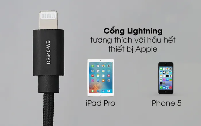 Cáp Type C - Lightning MFI 1m Mbest DS640-WB Đen có cổng kết nối Lightning