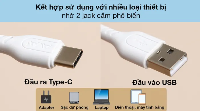 Cáp Type C AVA+ DS07 - Sử dụng 2 jack cắm thông dụng là Type-C và USB