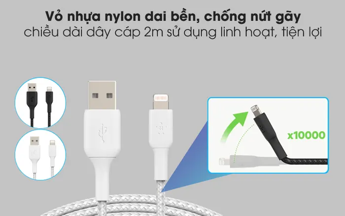 Bền tốt - Cáp Lightning MFI 2m Belkin CAA002