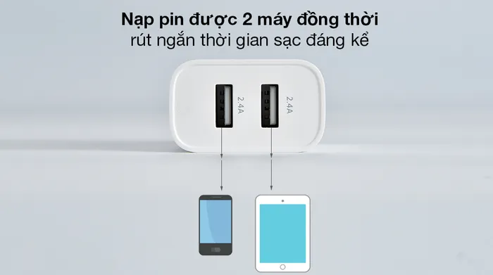 Adapter sạc 2.4A Dual AVA+ JC20 Trắng - Nạp pin đồng thời 2 máy