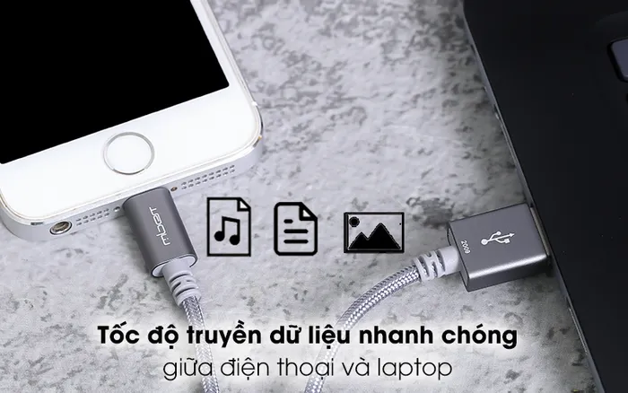 Cáp Lightning MFI 1m Mbest DS949-WB Xám - Tốc độ truyền dữ liệu nhanh chóng