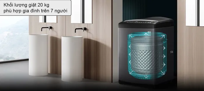 Khối lượng giặt 20 kg phù hợp gia đình trên 7 người