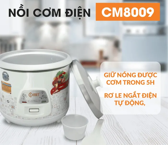 Chức năng giữ nóng cơm trong 5 tiếng nồi cơm Comet CM8009 