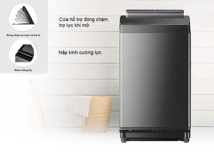 Nắp kính cường lực và cửa hỗ trợ đóng chậm, trợ lực khi mở
