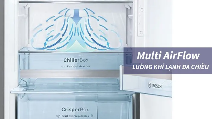 Luồng khí lạnh đa chiều cho phép hơi lạnh thổi bao quát mọi ngóc ngách trong tủ được đồng đều hơn