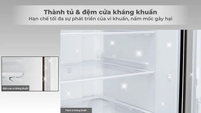 Thành tủ và đệm cửa kháng khuẩn giúp không gian tủ luôn sạch sẽ
