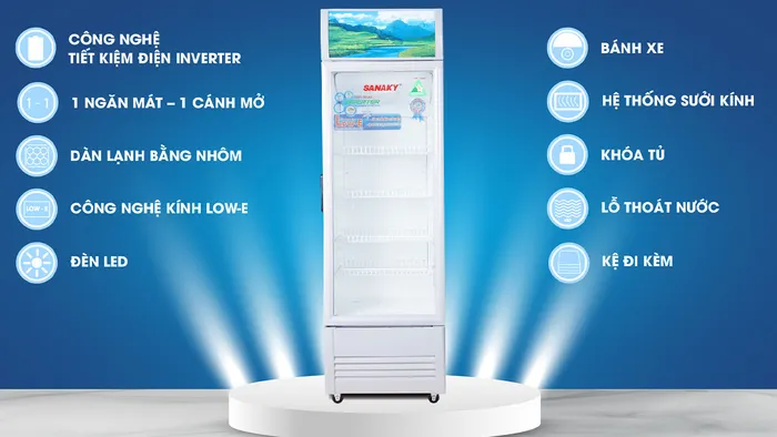 Tủ Mát Sanaky VH-258K3L có thiết kế kiểu đứng 1 ngăn 1 cửa tiện lợi
