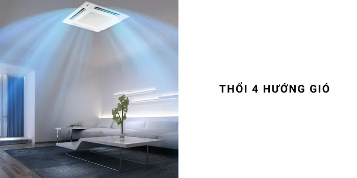 Nhờ cơ chế thổi gió 4 chiều mà máy lạnh âm trần Panasonic mang lại hiệu quả làm lạnh nhanh chóng