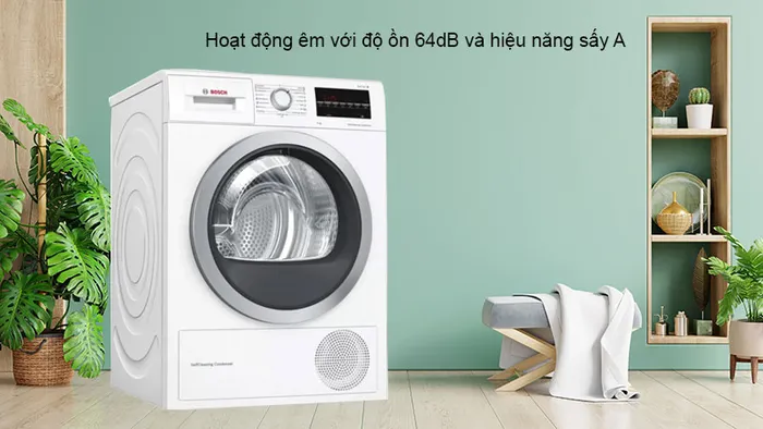 Hoạt động êm với độ ồn 64dB và hiệu năng sấy A