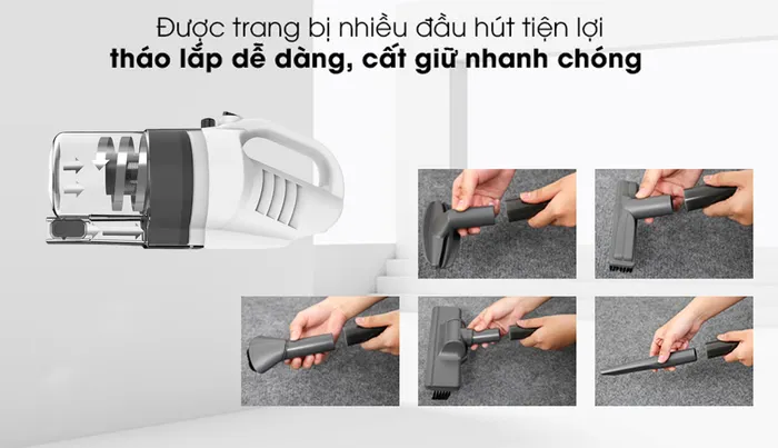 Máy hút bụi Shimono Eluxgo SVC1019L đi kèm nhiều phụ kiện đầu hút 