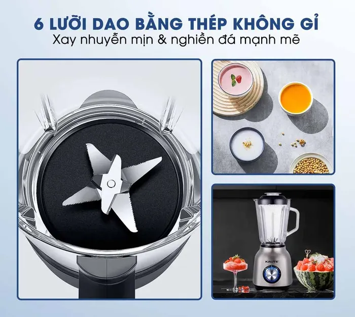6 lưỡi dao thép không gỉ tích hợp trong máy xay sinh tố Kalite KLB650