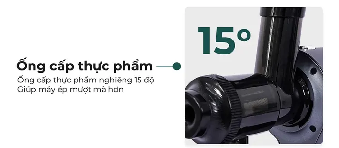 Ống tiếp của máy ép chậm trục ngang Magic Eco AC-142 nghiêng 15 độ