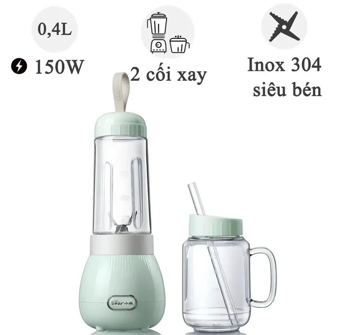 Máy xay sinh tố gồm hai cối rời Bear LLJ-C04W1 màu xanh