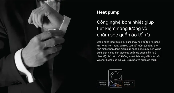 Máy được tích hợp công nghệ sấy bơm nhiệt