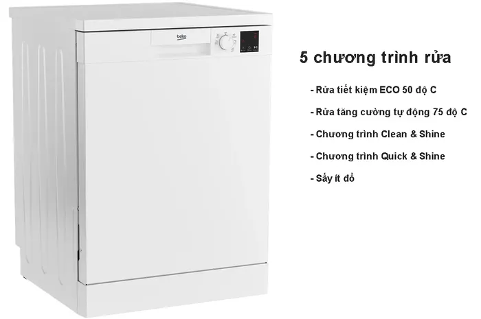 Beko DVN05320W đem đến 5 chương trình rửa tiện dụng