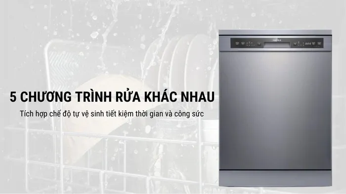 Hafele HDW-F60G (535.29.590) trang bị đa dạng chương trình rửa tiện lợi